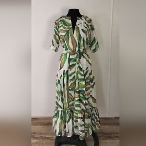 Oliphant Vibrant Green and White Midi Dress
